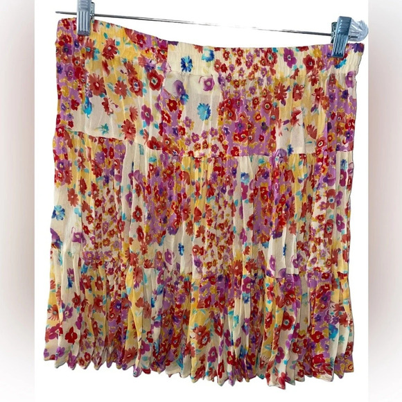 Compagnie Internationale Express Vintage Floral Crinkle Mini Skirt Size Large - Picture 2 of 5
